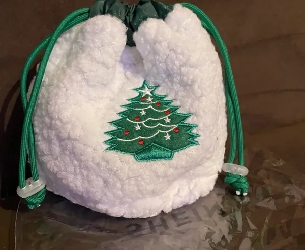 Christmas Tree Sherpa Drawstring Bag White - Image 2