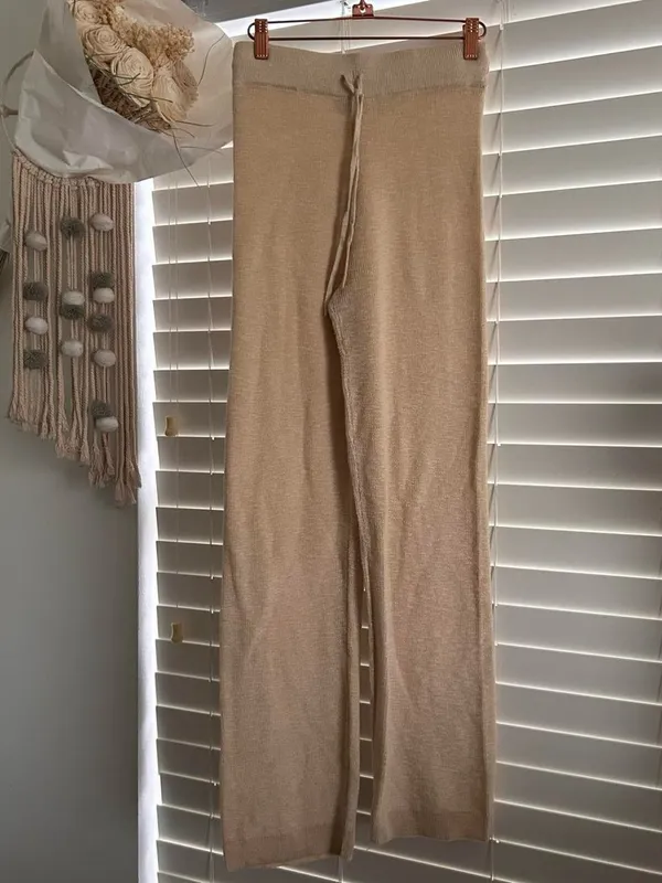 free people cream neutral wide leg knit lounge pull on pants | xs - Image 2