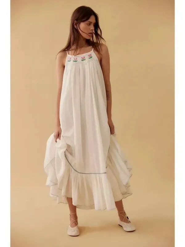 FREE PEOPLE Tip Toeing Tulip Midi Dress in Whisper White Size Small - Image 10