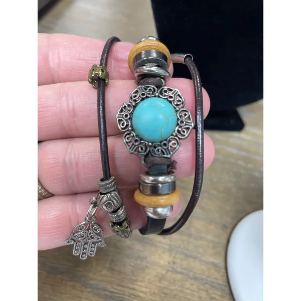 NY Turquoise stone Silver Necklace and turquoise stone leather Bracelet SKU 9687 - Image 10