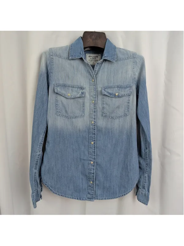 Abercrombie & Fitch Snap Button Denim Western Shirt XS - Image 8