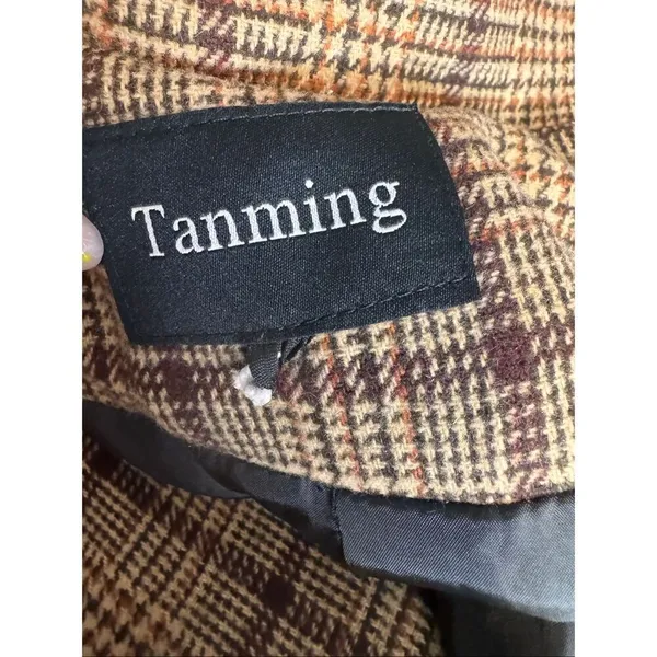 Tanning Plaid Blazer Coat Size Small Double Breasted Wool Blend Longline Jacket - Image 7