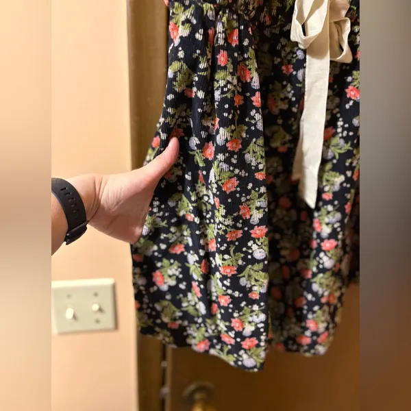 Free People Gaia Black Floral Corduroy Babydoll Mini Dress - Image 7
