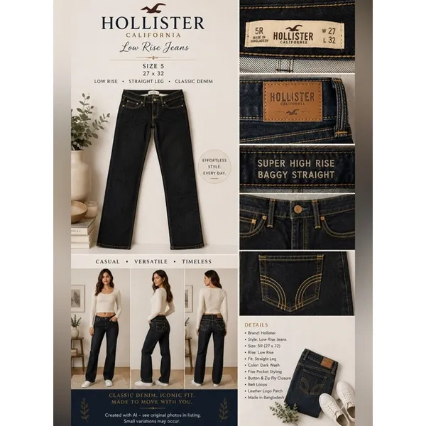 Hollister Jeans Womens Size 5 Straight Leg Low Rise Dark Wash Stretch Denim Y2K - Image 6