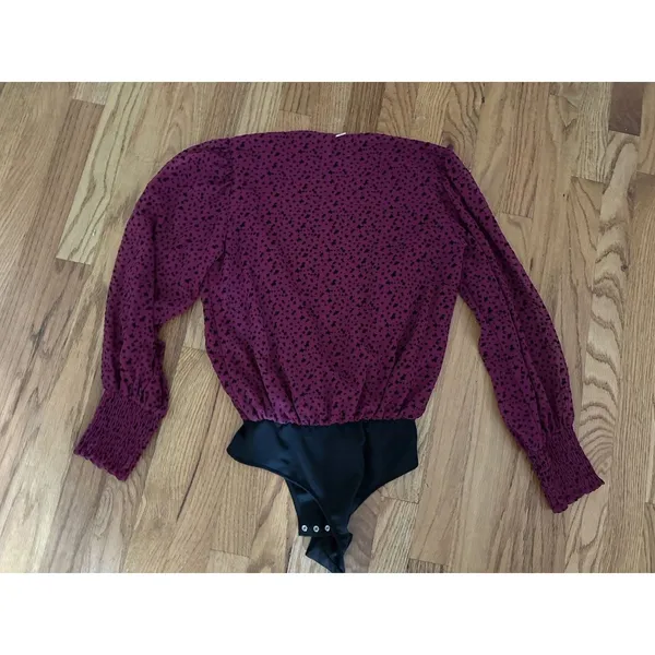 MISA Size S Body‎ Suit Star Blouse Maroon Black - Image 4