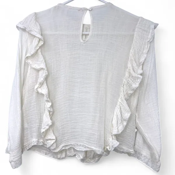 FREE PEOPLE | S| Jasmine Ruffle Blouse Top Gauzy Semi Sheer White Women's - Image 5