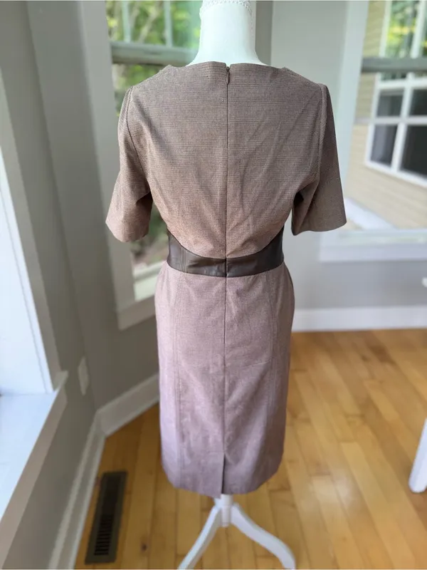 Vintage Brown Houndstooth Pattern Boatneck Corset Waist Midi Dress Fits Sz 6-8 - Image 6