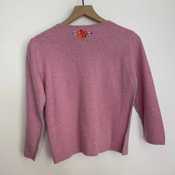 Free People Pink Embroidered Cardigan Sweater Womens Medium New Lilac - Image 3