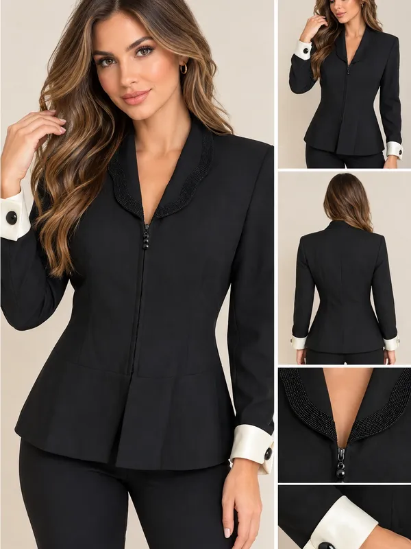 Vintage Albert Nipon Evening Black Beaded Blazer Jacket Sz 4 - Image 2