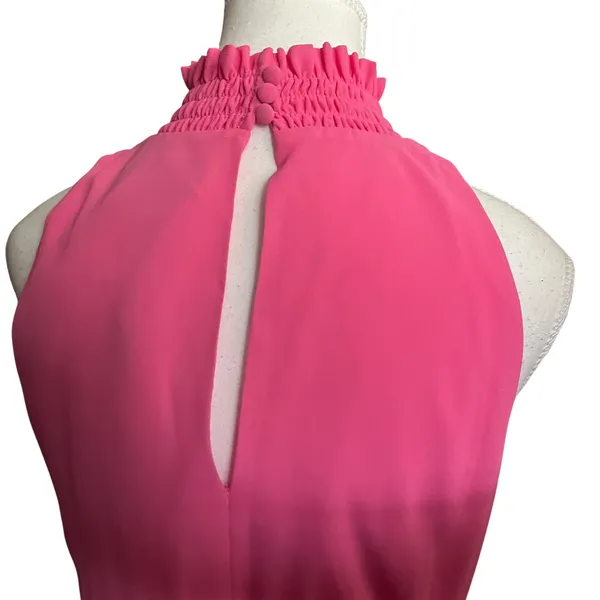 Alexa Admor Pink‎ Halter Maxi Dress Smocked Waist Ruffle Neck Sleeveless Size 4 - Image 4