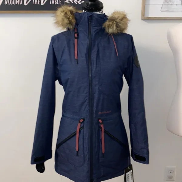 NWT!! Armada Lynx Insulated Waterproof Ski Jacket Navy Parka W Faux Fur Size XS - Image 2