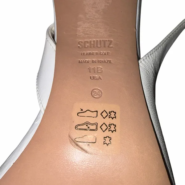 Schutz White Leather & Clear Acrylic Slingback Pointy Toe Heels Shoes 11 - Image 12