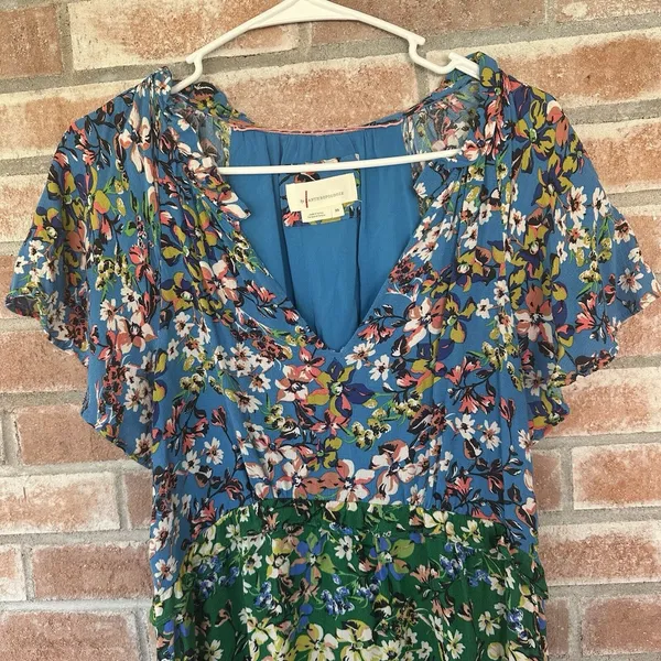 Anthropologie Robin Tiered Floral Flutter Sleeve Dress XS Garden Cottagecore - Image 4