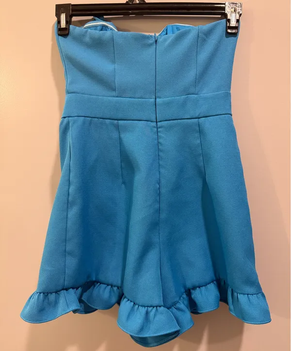 DO+BE Asymmetrical Ruffle Detail Strapless Romper Blue - Image 2