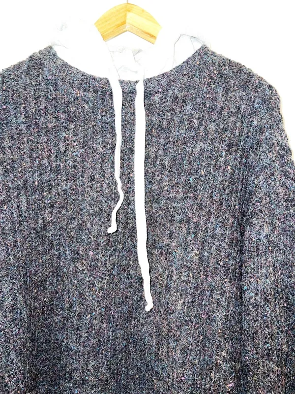 Aerie Cozy Gray Two-Tone Sweater Speckled Colorful Knit Hoodie - Image 2
