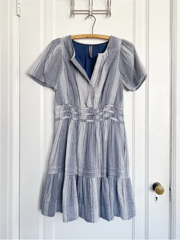 Anthropologie • The Somerset Gingham Mini Dress blue white checked cotton ruffle - Image 3
