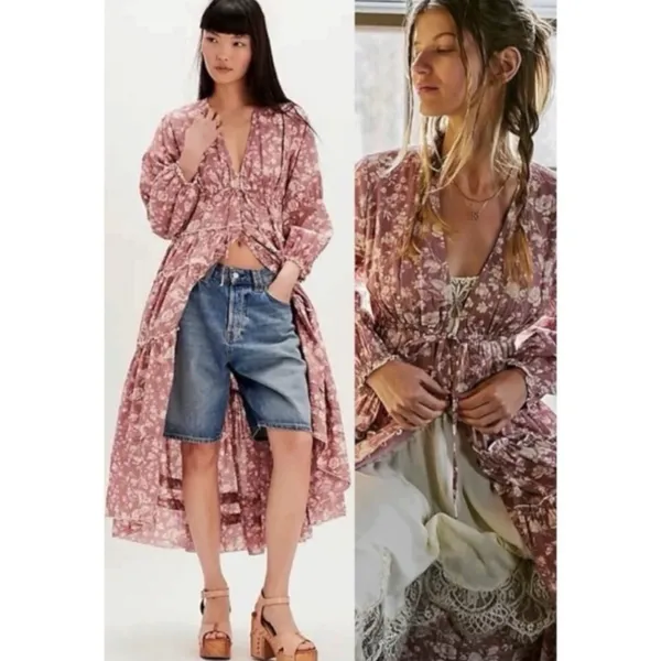 Free People Ethereal Dainty Cottage Pappiet Midi Dress Rose Maxi Top Large - Image 14