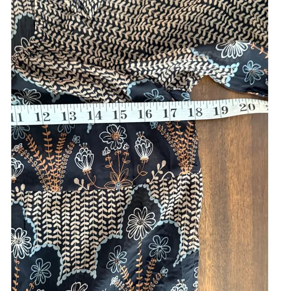 Boho Mixed Paisley Floral Print Ruffle Hem Tunic Top Black Blue Tan Tie Neck‎ - Image 8