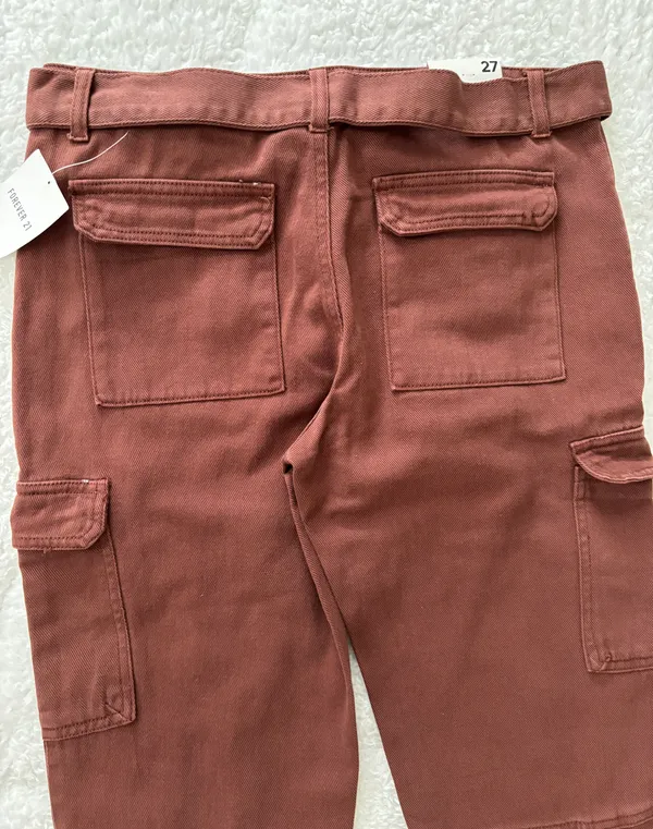 Belted Denim Cargo Jeans Brown - Image 9