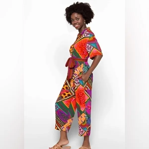 Farm Rio NWT Dotted Patch Scarf Colorful Bold Jumpsuit Size Small - Image 3