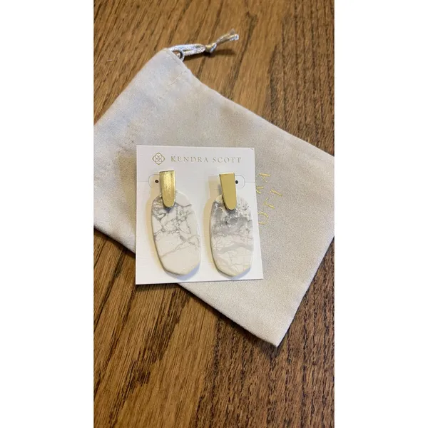 Kendra Scott Aragon Drop Earrings White Howlite Marble Gold Tone Oval Statement - Image 2