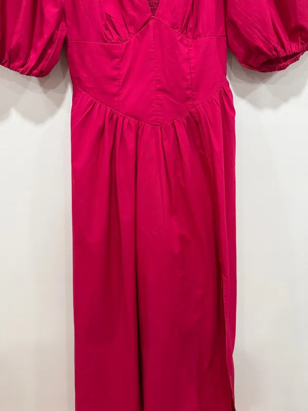 Abercrombie & Fitch Fuchsia Puff Sleeve Maxi Dress Smocked Back Cottagecore Size XS - Image 4