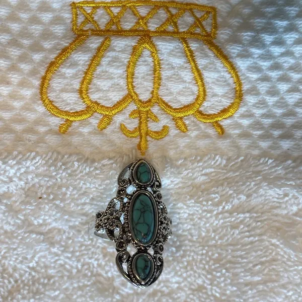 Boho Coastalcore Light Blue Turquoise Stone Ring Lapis Lazuli Size 8 Ring Women - Image 3