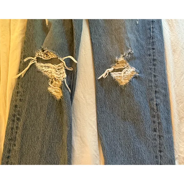 Levis Jeans Wedgie Straight Womens Size 27 Blue High Rise Distressed Button Fly - Image 8