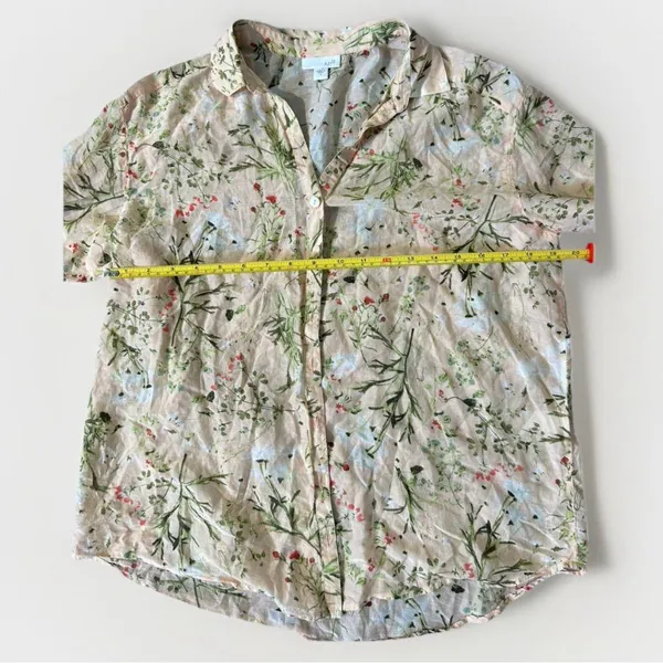 J. Jill Floral Cream Red‎ Green Peach Button Down Shirt Top S Cotton Silk - Image 7