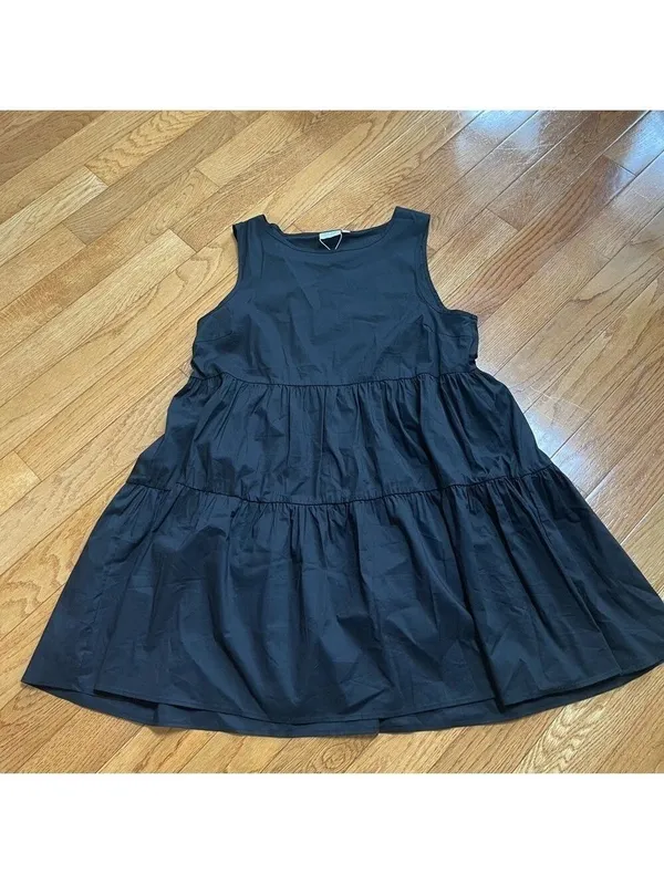 Vila Clothes black tiered sleeveless midi dress cotton blend New Sz 12 - 14 - Image 5