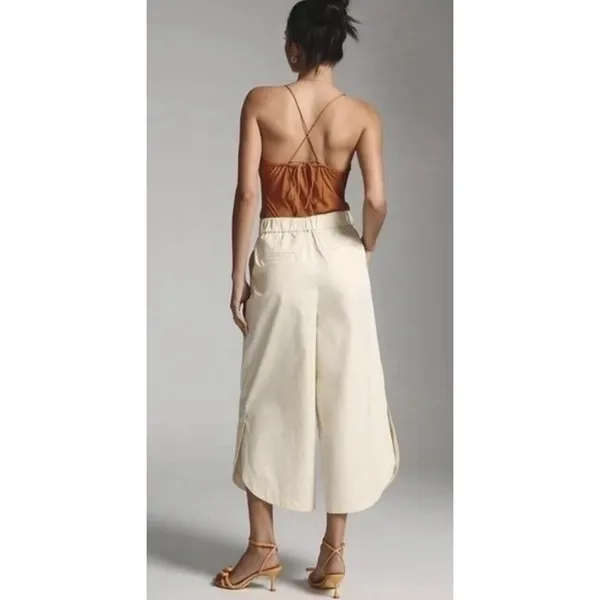 Anthropologie Mare Mare Curved-Hem Chino Pants Wide Leg Light Sand Size XL - Image 2