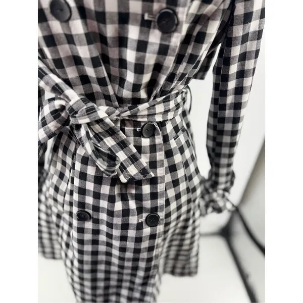 French Connection Gingham Trench Coat Women’s Small Black White Belted - Image 13