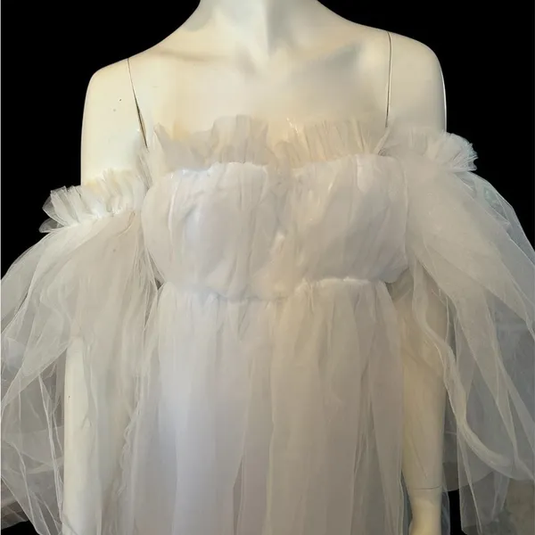 Beautiful Babydoll On or Off Shoulder Short Wedding Dress White L-XL NWT - Image 2