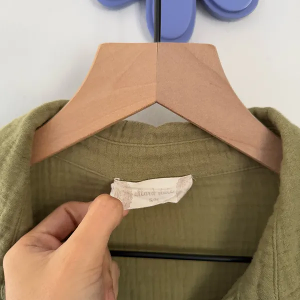 Altard State Small/Medium Olive Green Gauze Like Button Sleeve Shirt Fall Relax - Image 3