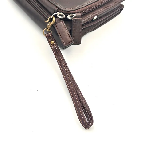 Vintage‎ Fossil Brown Leather Crossbody Organizer Wallet Bag Kiss Lock Y2K - Image 15