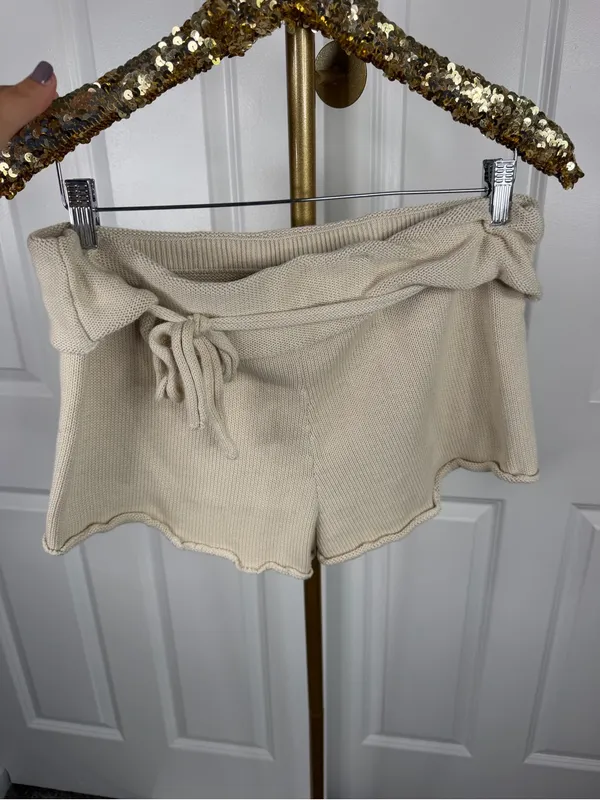 Free People Rita Sweater Knit Cotton Shorts Size L Cream NWOT - Image 4