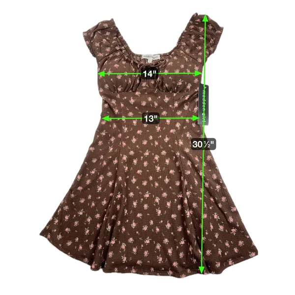 NEW Madden Girl‎ Brown Pink Floral Fit and Flare Dress Juniors Small Cottagecore - Image 7