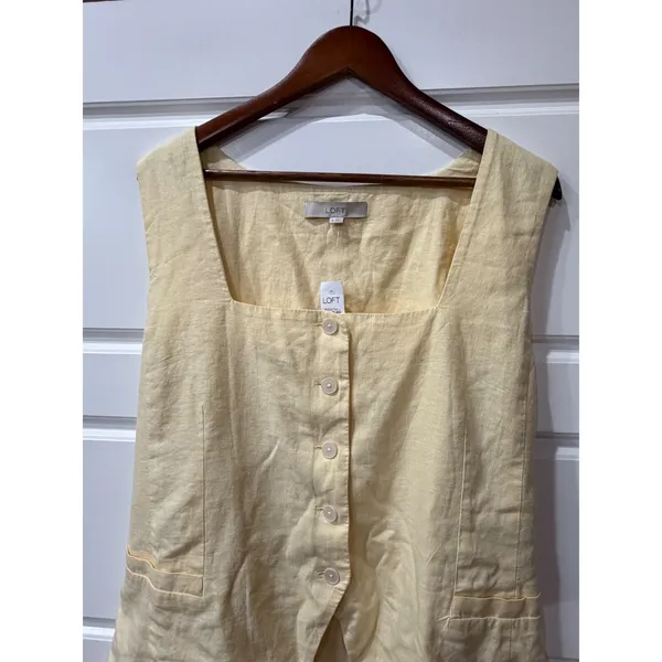 Loft Butter Yellow Linen Blend Button Front Vest Top XL Minimalist Coastal - Image 3