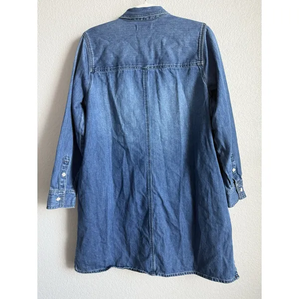 Madewell Denim Popover Shirtdress Large Blue Medium Wash Mini Pocket Minimalist - Image 7