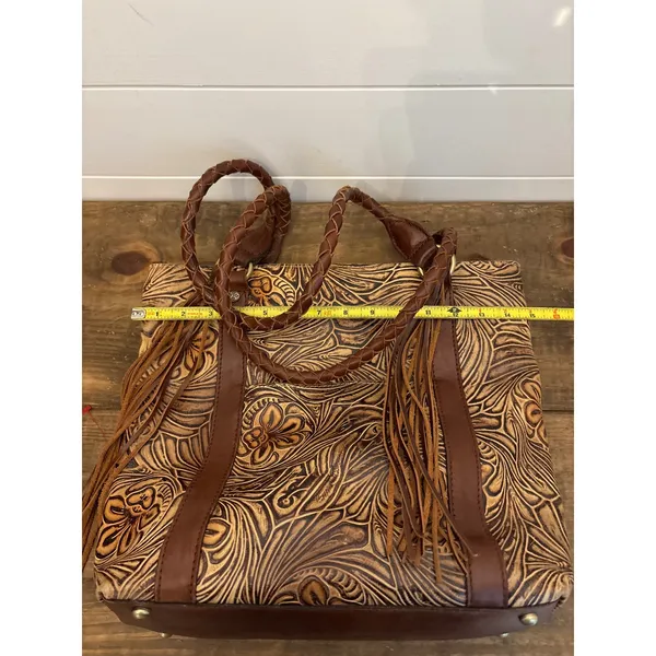 Patricia Nash Tooled Leather Fringe Tote Bag Purse Brown Floral‎ Western - Image 9