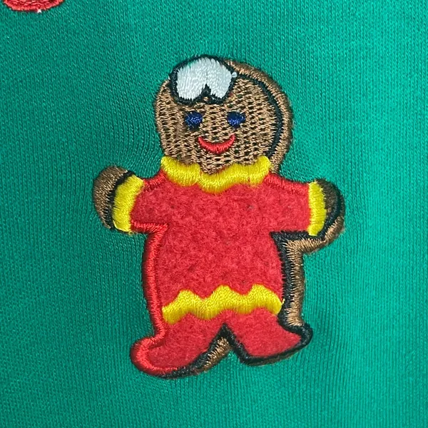 Karen Scott Vintage 90s Christmas Sweatshirt Gingerbread Man House Green Women Size XL Retro - Image 14