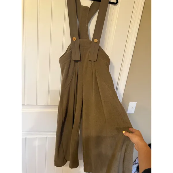 Free People Beach Olive Brown Textured Knit Wide Leg Overall‎ Jumpsuit XS - Image 2