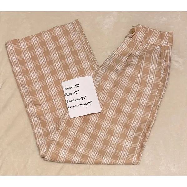 Princess Polly Archer‎ Plaid Wide Leg Trousers Pants Beige Tan Cream Women Sz 4 - Image 7