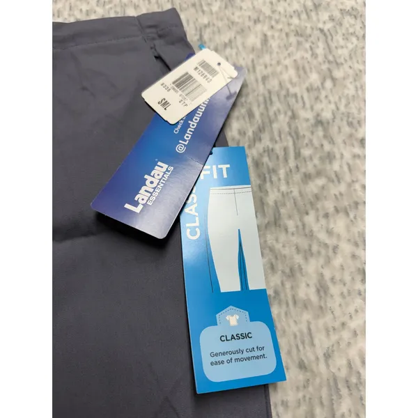 Landau Essentials Classic Fit Scrub Pants Steel Grey Drawstring Waist Small 8335 - Image 3