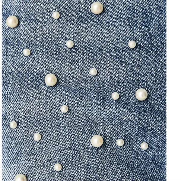 Zara Pearl Embellished Denim Mini Skirt - Image 2