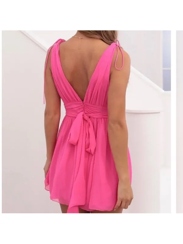 LUCY IN THE SKY Ysabel Chiffon Dress in Hot Pink Sz S Mini with back bow detail - Image 2