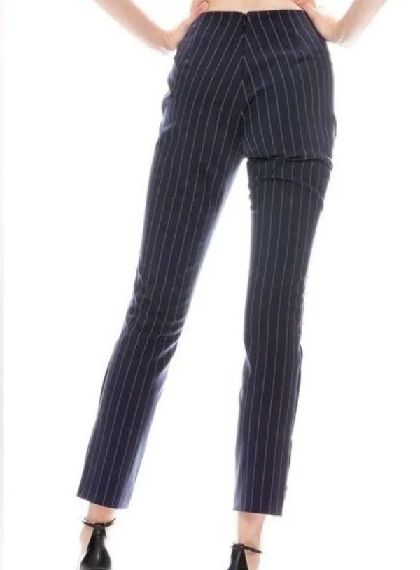 Rag & Bone Navy Blue Red Pinstripe Simone Cropped Side-Snap Pants Size 2 - Image 2