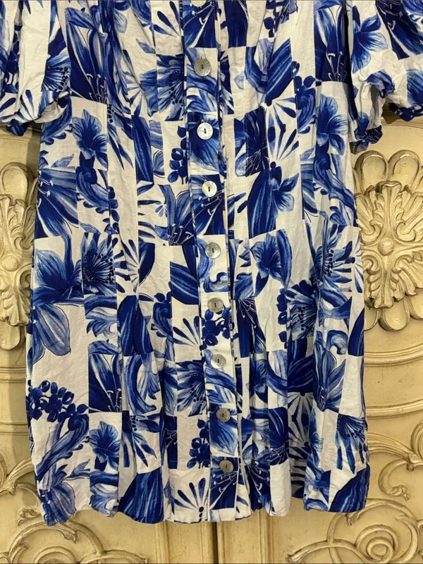 Farm Rio Garden Tiles Linen Puff Sleeves Mini Dress Size Large - Image 6