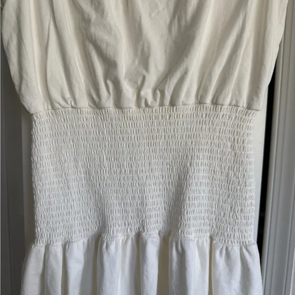Anthropologie Sundays White Smocked Mini Dress Cotton Ruffle Sleeve - Size M - Image 6