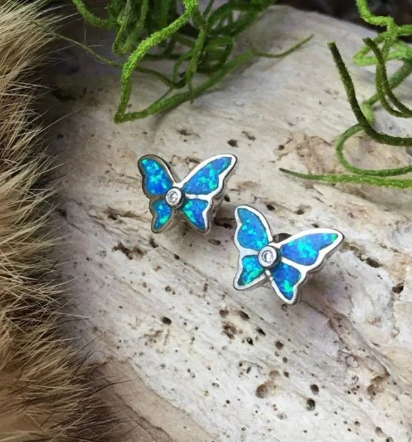 Butterfly Blue Opal CZ Earrings - Image 2
